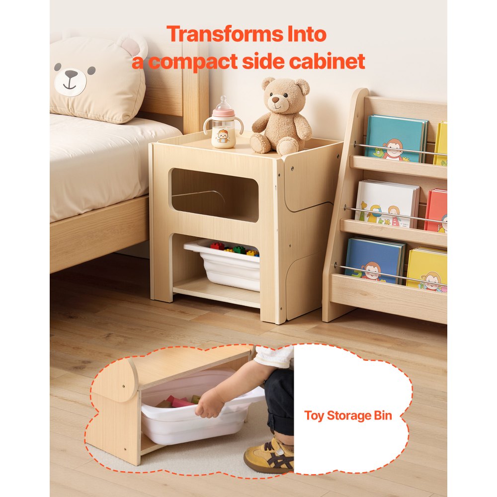 VEVOR Juego de Mesa y Silla Montessori para Niños de 1-5 Años de Madera, Mesa de Aprendizaje Multifuncional, Taburete Infantil, con Espacio de Almacenamiento Pizarra, para Jugar Comer Dibujar Leer