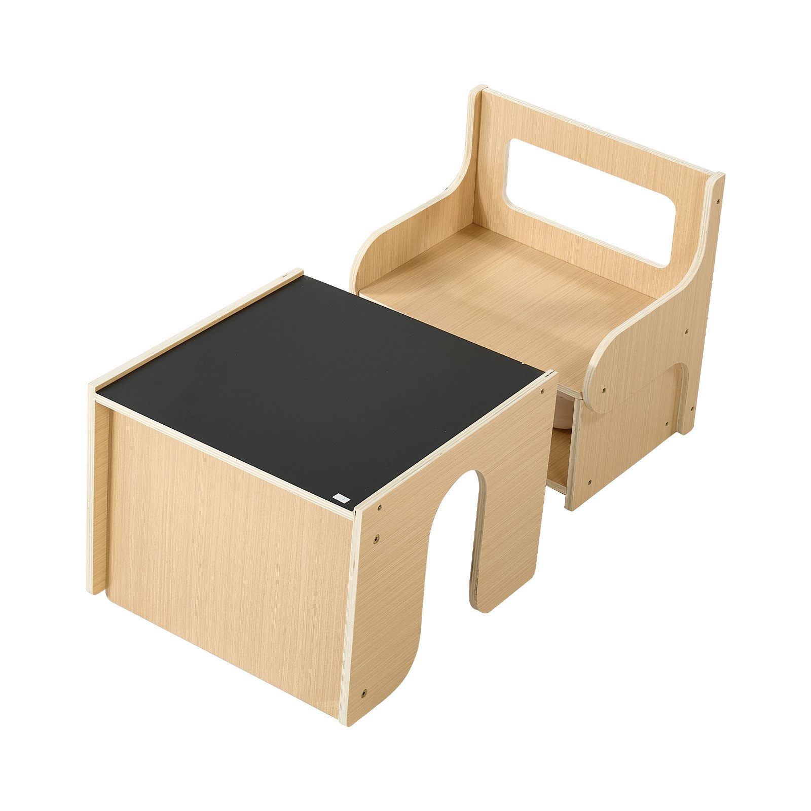 VEVOR Juego de Mesa y Silla Montessori para Niños de 1-5 Años de Madera, Mesa de Aprendizaje Multifuncional, Taburete Infantil, con Espacio de Almacenamiento Pizarra, para Jugar Comer Dibujar Leer