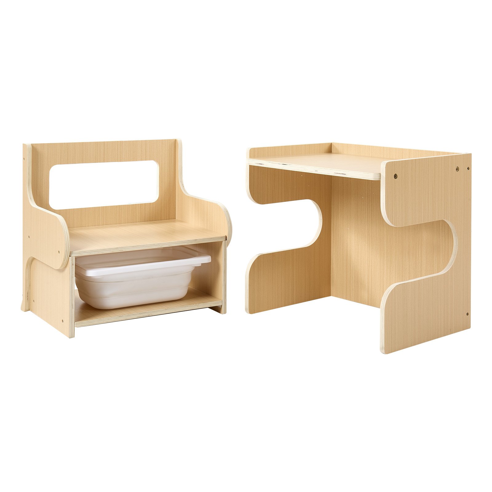 VEVOR Juego de Mesa y Silla Montessori para Niños de 1-5 Años de Madera, Mesa de Aprendizaje Multifuncional, Taburete Infantil, con Espacio de Almacenamiento Pizarra, para Jugar Comer Dibujar Leer