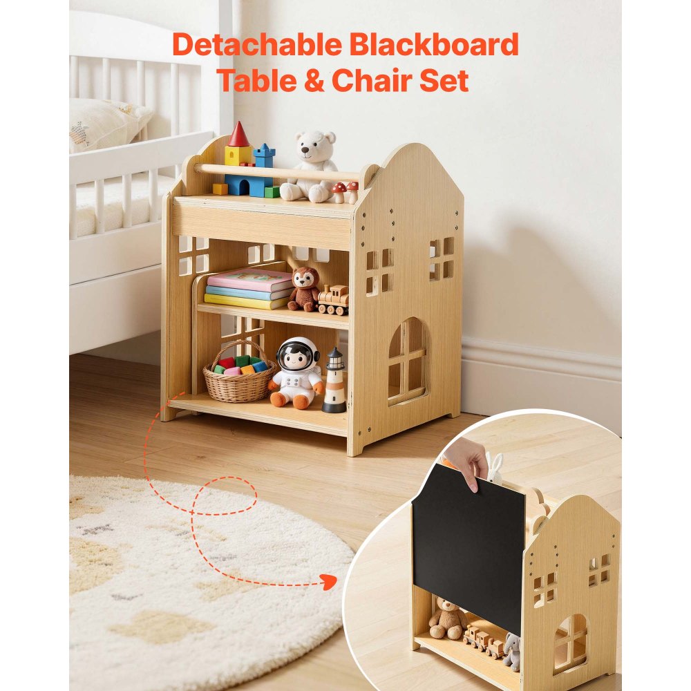VEVOR Juego de Mesa y Silla Montessori para Bebés de 1-5 Años de Madera, Mesa de Aprendizaje Convertible en Casita, con Pizarra Desmontable Estante de Almacenamiento, para Comer Jugar Dibujar Leer