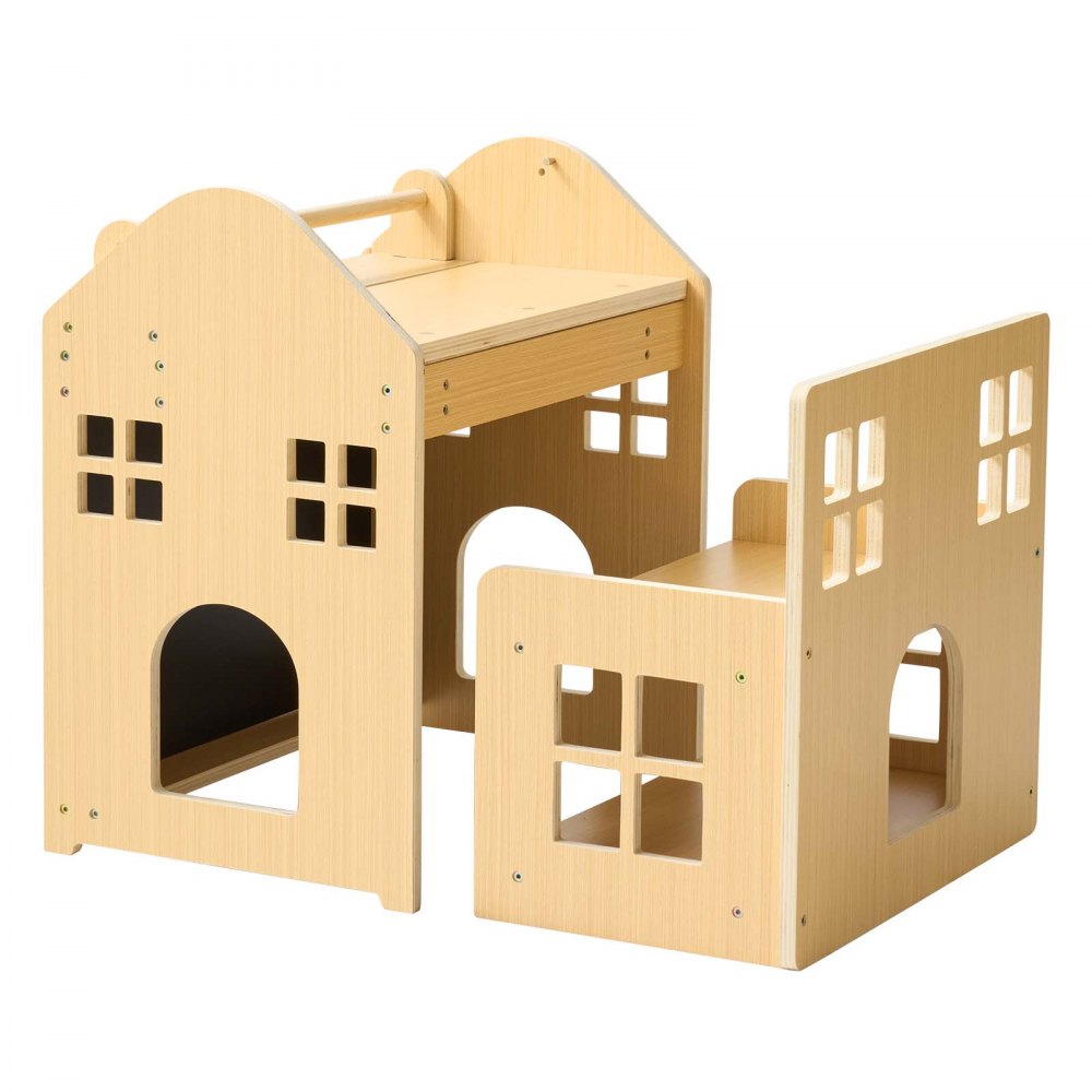 VEVOR Juego de Mesa y Silla Montessori para Bebés de 1-5 Años de Madera, Mesa de Aprendizaje Convertible en Casita, con Pizarra Desmontable Estante de Almacenamiento, para Comer Jugar Dibujar Leer