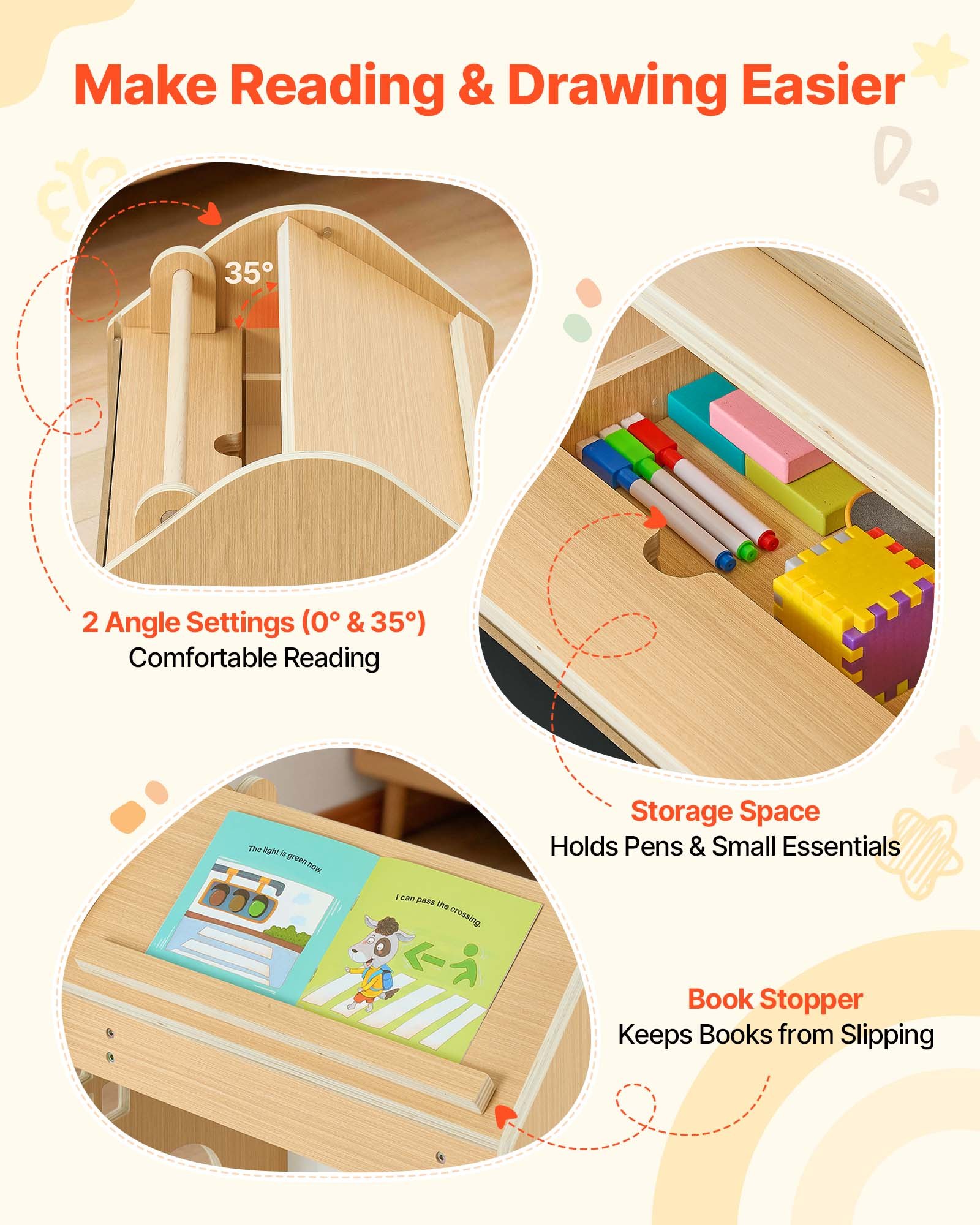 VEVOR Juego de Mesa y Silla Montessori para Bebés de 1-5 Años de Madera, Mesa de Aprendizaje Convertible en Casita, con Pizarra Desmontable Estante de Almacenamiento, para Comer Jugar Dibujar Leer