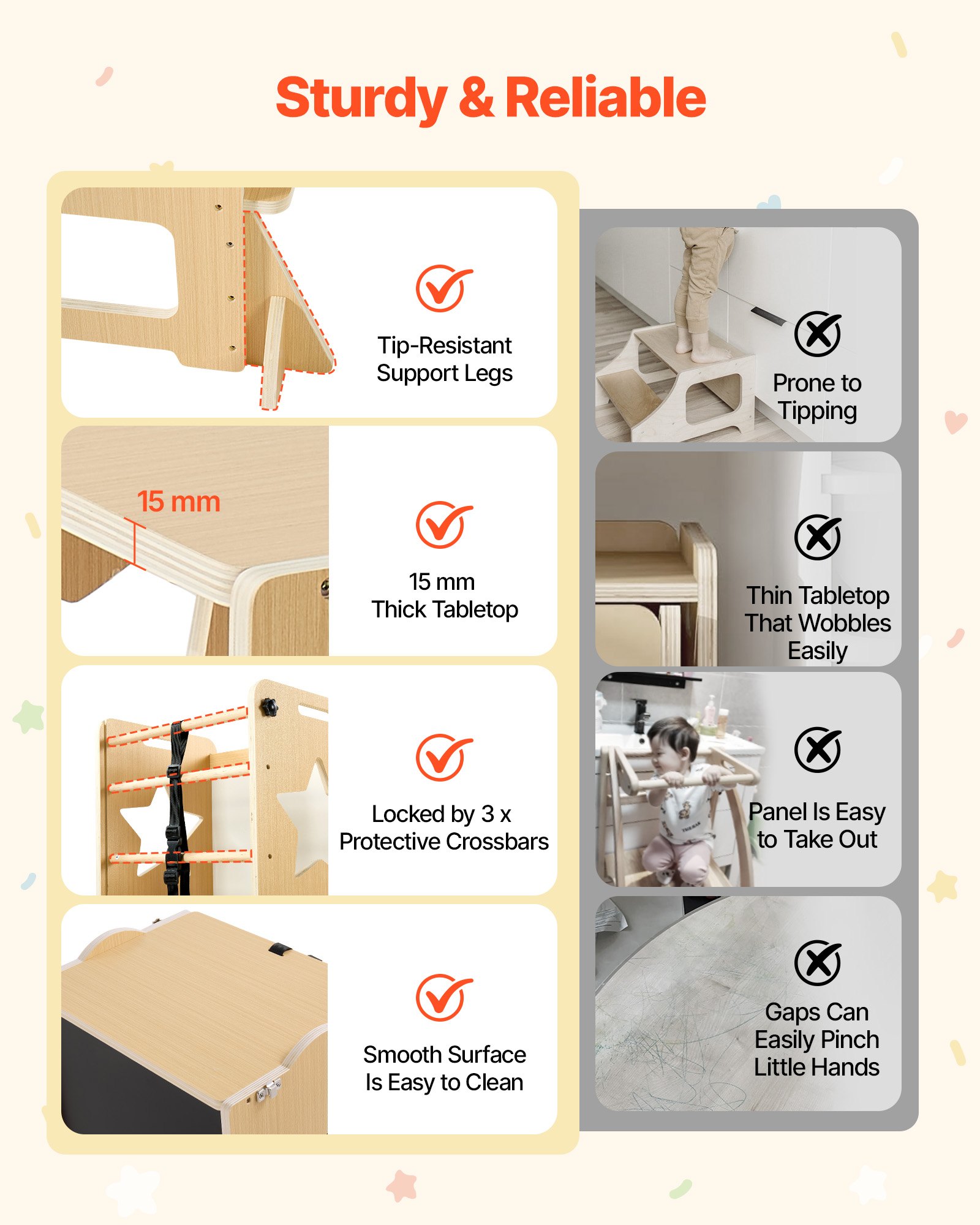 VEVOR Torre de Aprendizaje Montessori para Niños de Madera Convertible, Juego de Mesa y Sillas Infantiles 6 en 1, Taburete de Cocina Infantil, con Correa de Seguridad Pizarra, para Comer Jugar Dibujar