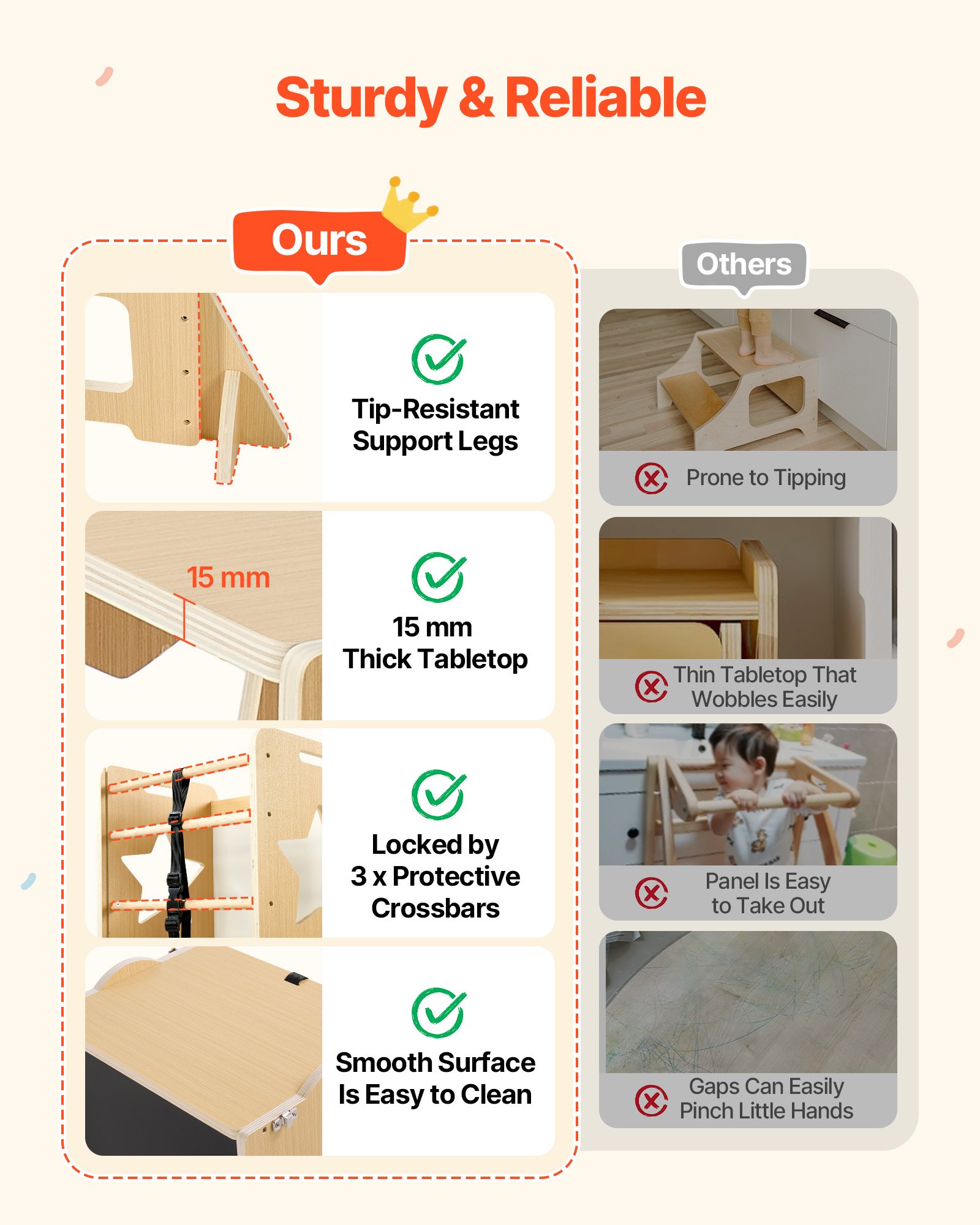 VEVOR Torre de Aprendizaje Montessori Plegable para Niños Multifuncional, Juego de Mesa y Silla Infantil de Madera, Convertible, con Pizarra Desmontable Barras de Seguridad, para Comer Jugar Dibujar