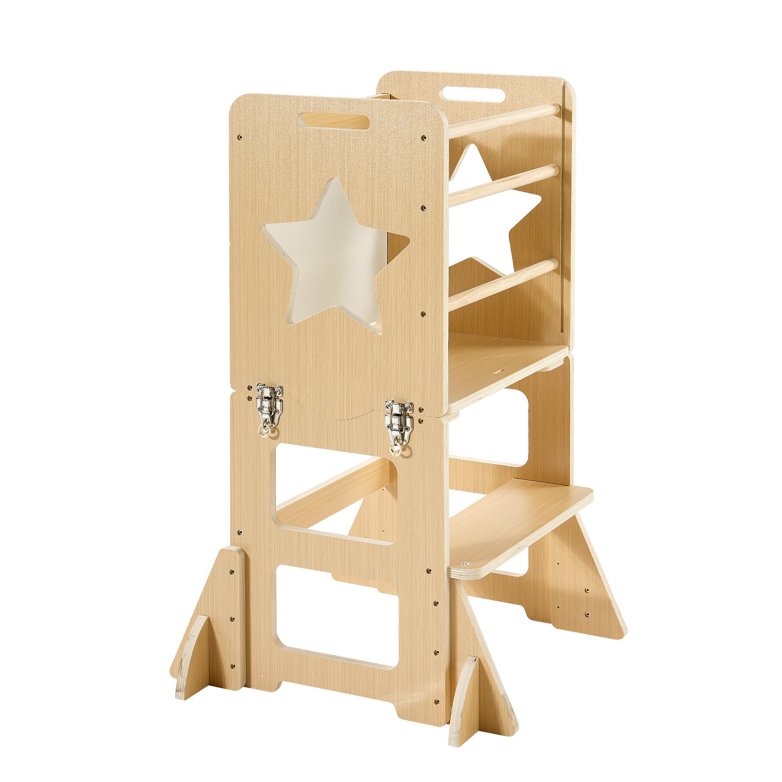 VEVOR Torre de Aprendizaje Montessori Plegable para Niños Multifuncional, Juego de Mesa y Silla Infantil de Madera, Convertible, con Pizarra Desmontable Barras de Seguridad, para Comer Jugar Dibujar