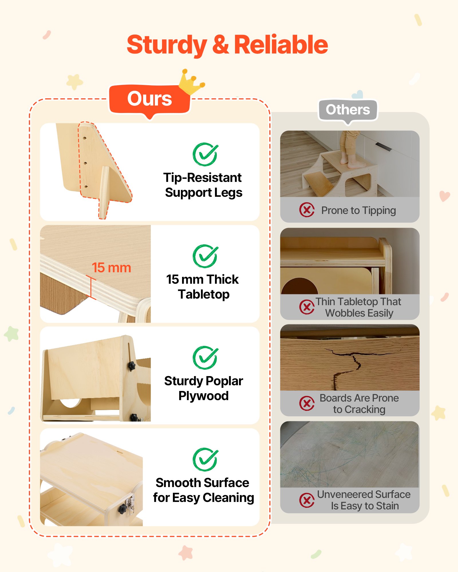 VEVOR Torre de Aprendizaje Montessori Plegable para Niños Multifuncional, Torre Ayudante de Cocina Infantil, Juego de Mesa y Silla Convertible para Bebés de Madera, para Destete Comer Jugar Dibujar