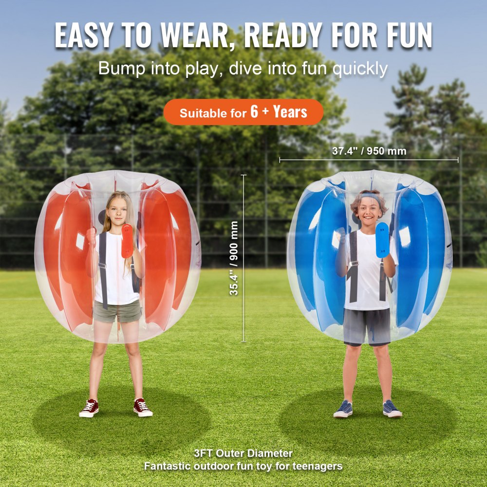 VEVOR Inflatable Bumper Balls, 2-Pack, 0.9 m Balls for Children & Teenagers, PVC Bumper Ball for Outdoor Team Games, Outdoor Toy for Playground, Yard, Red Stripes + Blue Stripes
