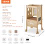 VEVOR Torre de Observación para Niños Carga de 56,75 kg Torre de Aprendizaje Montessori Plegable Madera Maciza Red de Seguridad de 3 Alturas para Niños Pequeños, Dormitorio, Baño, Mostrador de Cocina