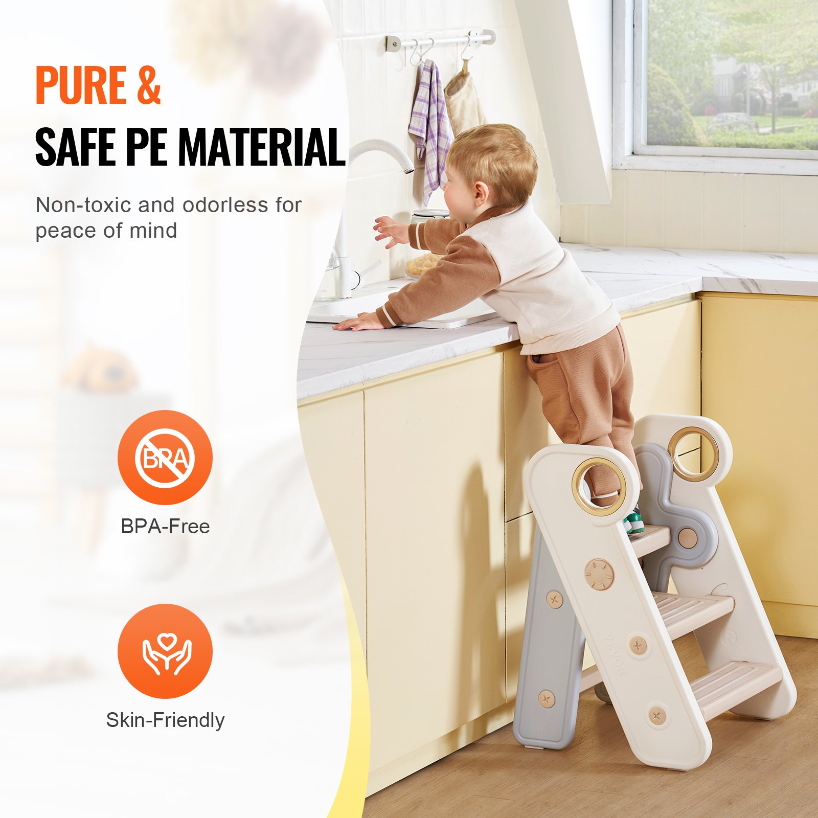 VEVOR Taburete con escalón para niños Taburete con escalón para niños pequeños Plegable Ajustable de 3 a 2 escalones Gris