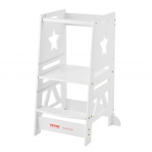 VEVOR Torre de Observación para Niños Carga de 158,9kg Torre de Aprendizaje Montessori de Bambú 3 Alturas con Barandilla de Seguridad para Niños Pequeños, Dormitorio, Baño, Mostrador de Cocina, Blanco
