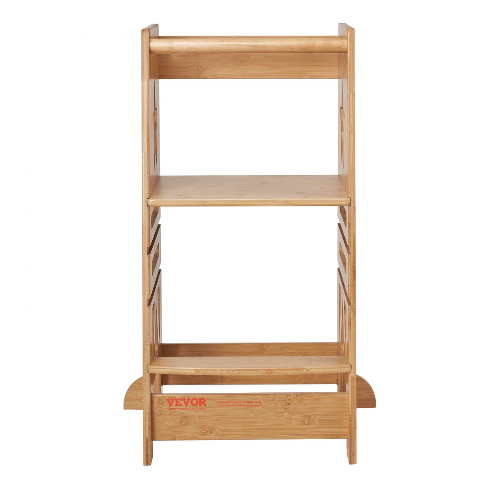 VEVOR Children's Step Stool, 158.9 kg Weight Capacity, 844 x 553 x 482 mm, Pine Wood Stool with Bamboo Top, Height Adjustable from 328 to 520 mm, Learning Tower, Children's Stool, Step Stool