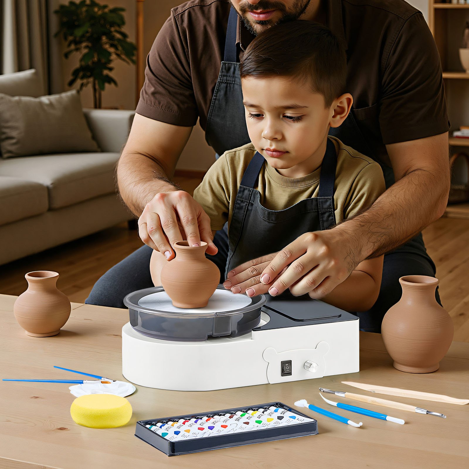 VEVOR Mini Torno de Cerámica, Plato Giratorio de 158 mm Rotación Hacia Adelante/Atrás Velocidad Ajustable, Torno de Arcilla Eléctrico con Herramientas para Moldear Arcilla para Niños Adultos, Blanco
