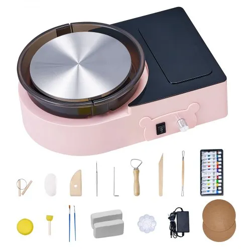 VEVOR Mini Torno de Cerámica, Plato Giratorio de 158 mm Rotación Hacia Adelante/Atrás Velocidad Ajustable, Torno de Arcilla Eléctrico con Herramientas para Moldear Arcilla para Niños Adultos, Rosa