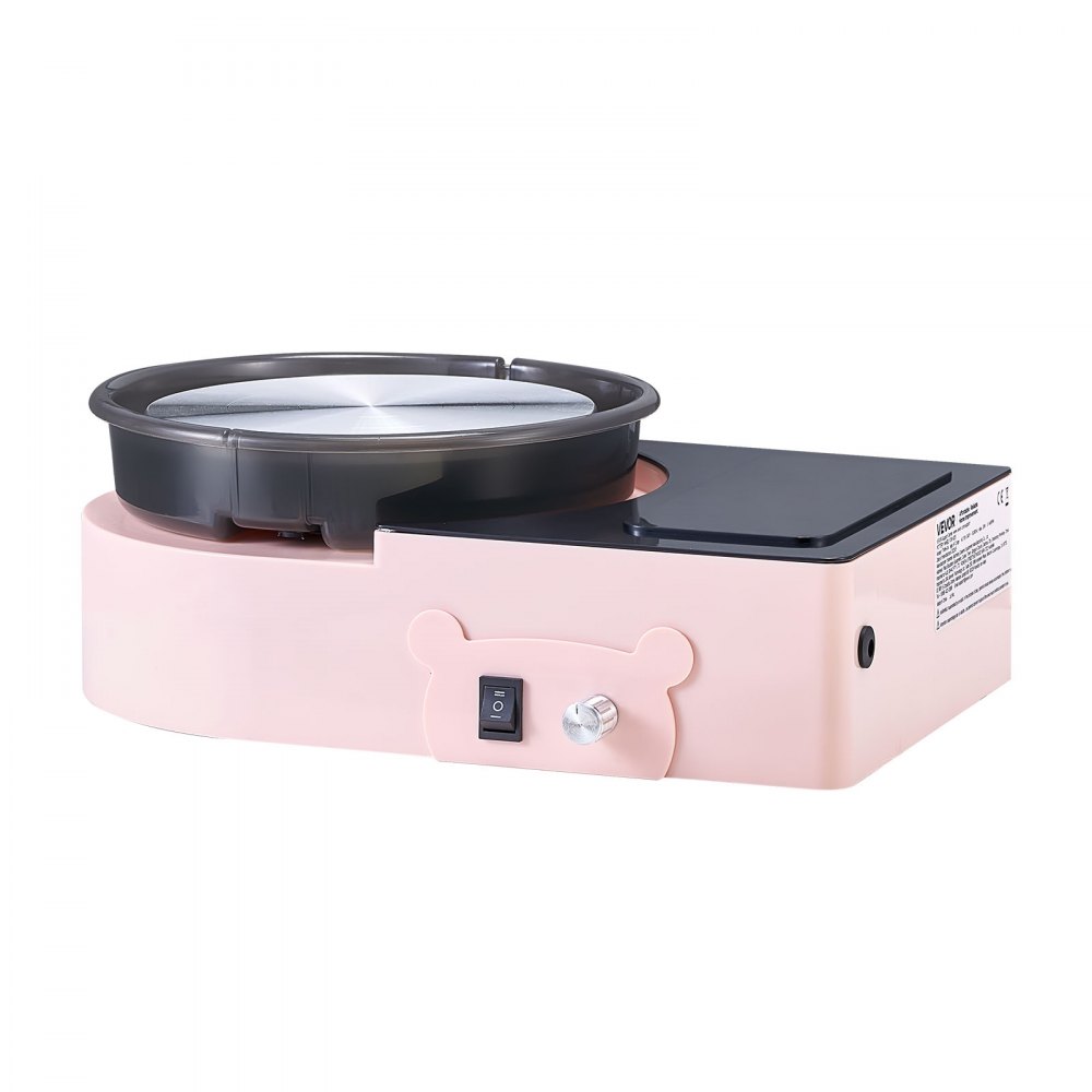 VEVOR Mini Torno de Cerámica, Plato Giratorio de 158 mm Rotación Hacia Adelante/Atrás Velocidad Ajustable, Torno de Arcilla Eléctrico con Herramientas para Moldear Arcilla para Niños Adultos, Rosa
