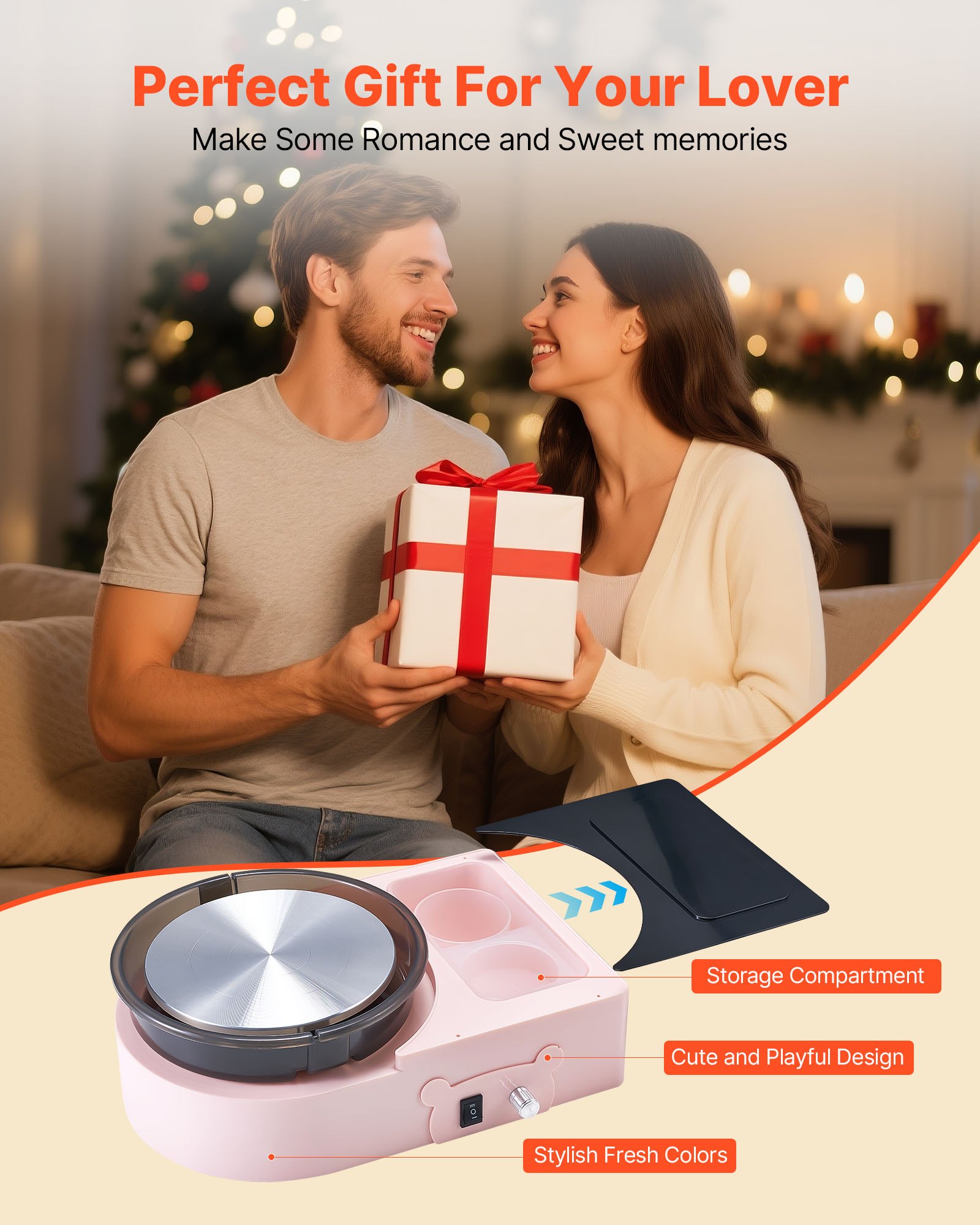 VEVOR Mini Torno de Cerámica, Plato Giratorio de 158 mm Rotación Hacia Adelante/Atrás Velocidad Ajustable, Torno de Arcilla Eléctrico con Herramientas para Moldear Arcilla para Niños Adultos, Rosa