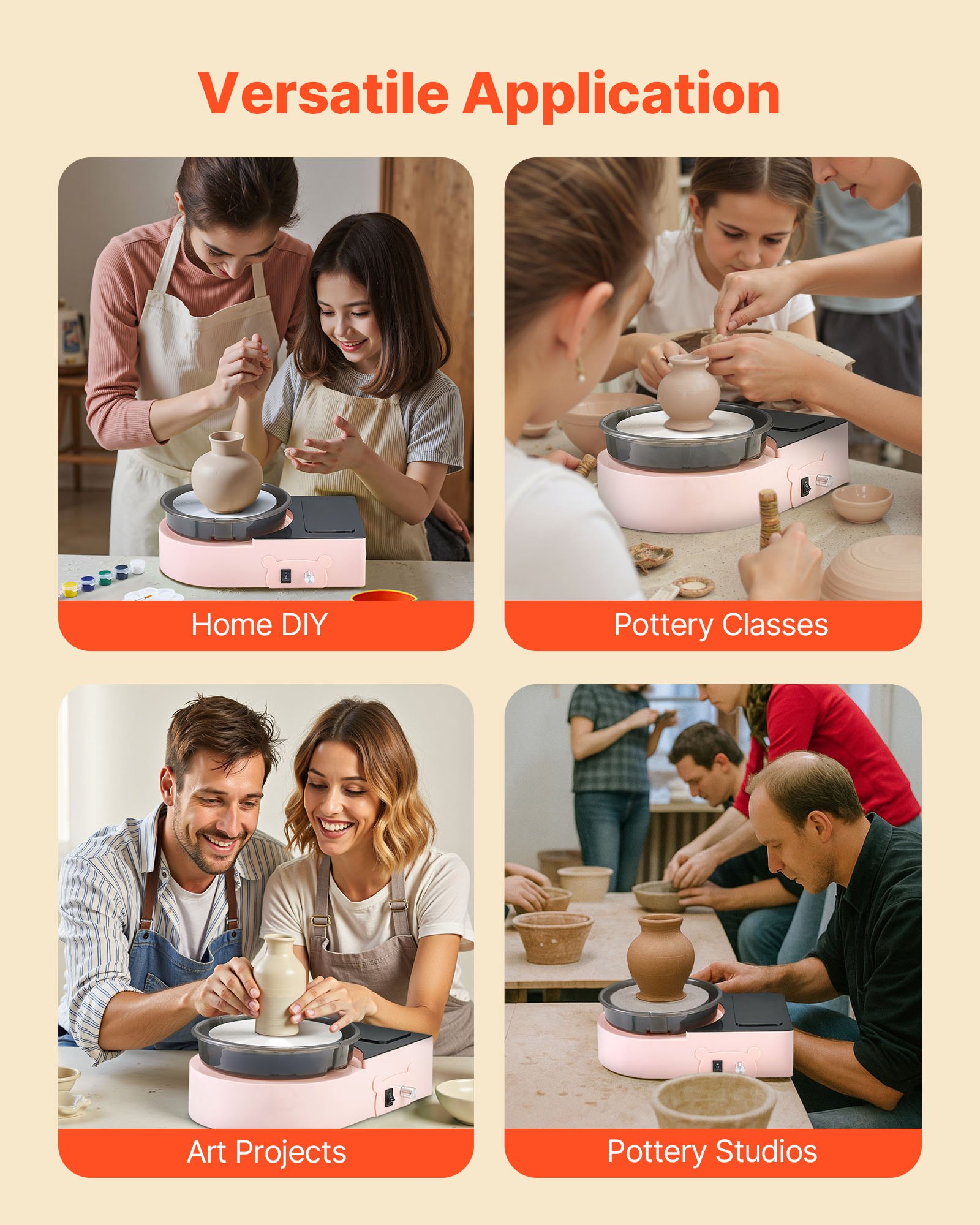 VEVOR Mini Torno de Cerámica, Plato Giratorio de 158 mm Rotación Hacia Adelante/Atrás Velocidad Ajustable, Torno de Arcilla Eléctrico con Herramientas para Moldear Arcilla para Niños Adultos, Rosa