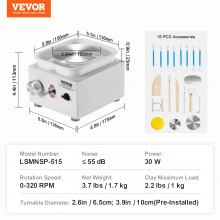 VEVOR Mini Torno de Alfarero Eléctrico 0-320 RPM Torno de Alfarero, Blanco