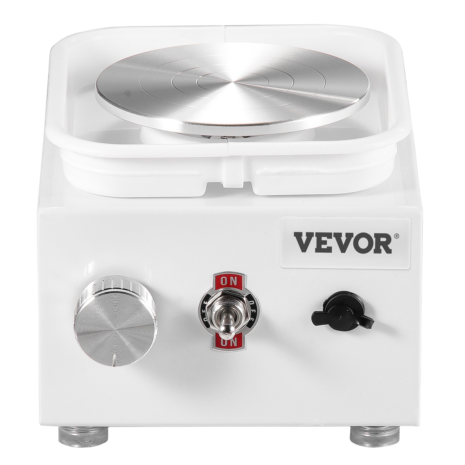 VEVOR Mini Torno de Alfarero Velocidad Regulable 0-320 RPM Torno de Alfarero con Lavabo Extraíble 2 Platos Giratorios de 6,5 cm y 10 cm 18 Accesorios para Manualidades Bricolaje en Hogar, Blanco