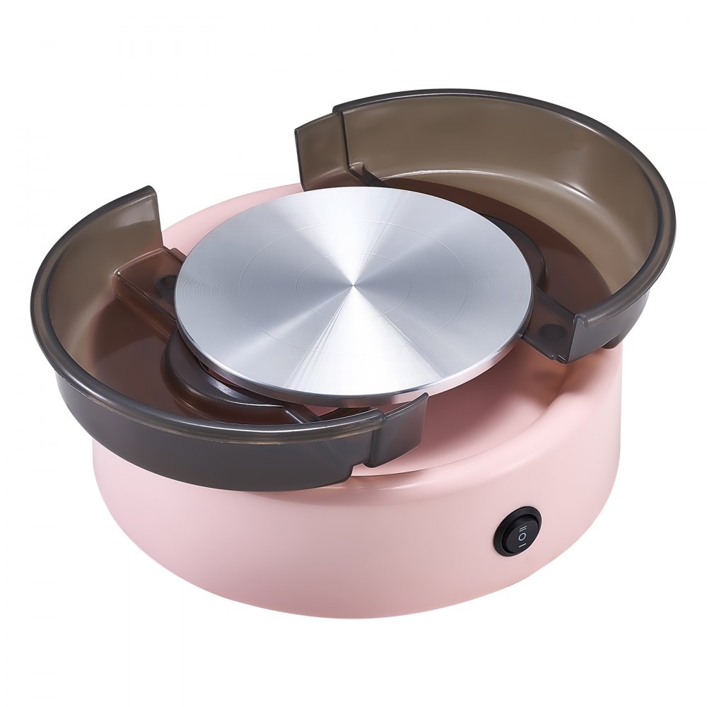 VEVOR Mini Torno de Cerámica, Plato Giratorio de 158 mm Rotación Hacia Adelante/Atrás Velocidad Ajustable, Torno de Arcilla Redondo Eléctrico con Herramientas para Moldear Arcilla para Niños, Rosa