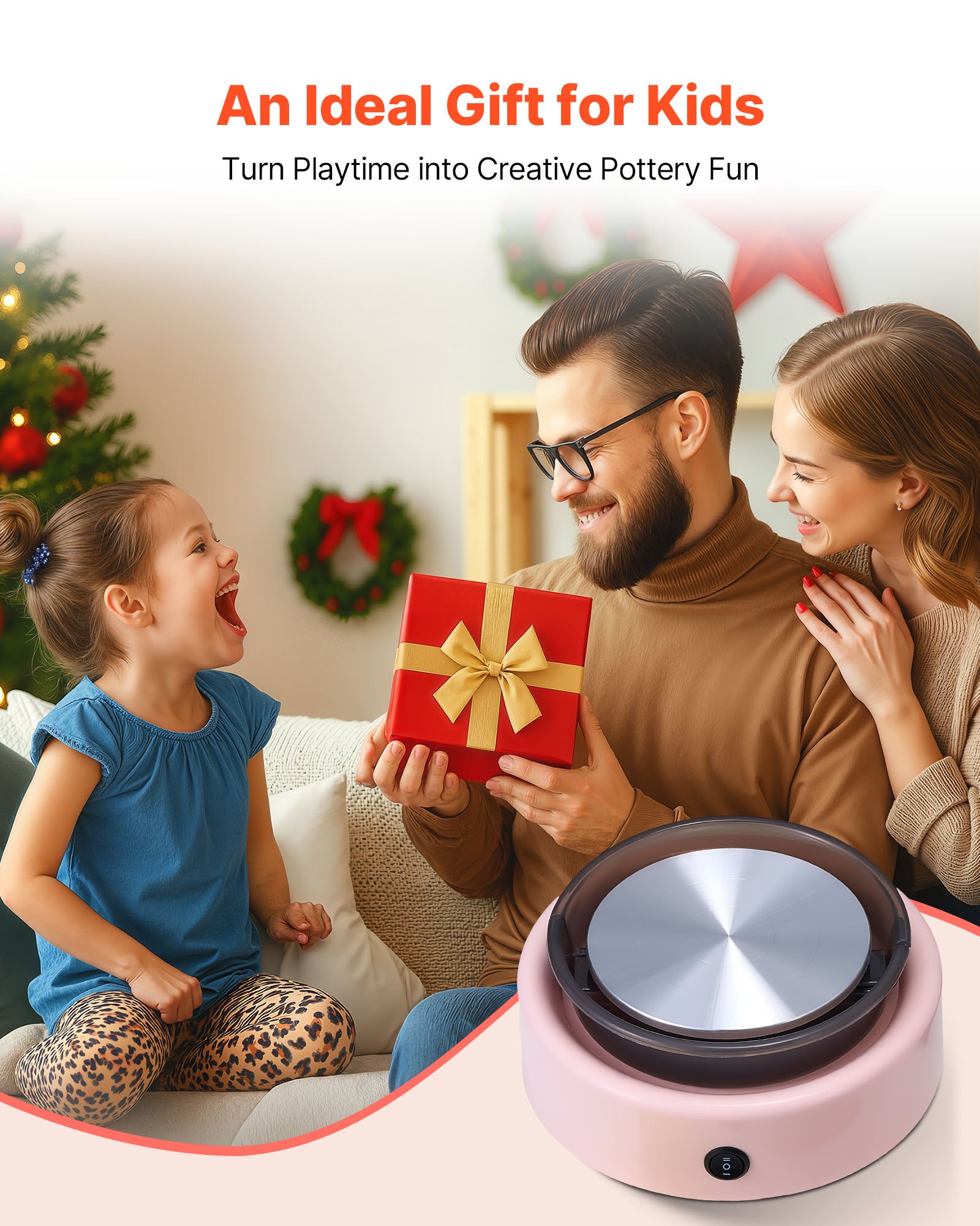VEVOR Mini Torno de Cerámica, Plato Giratorio de 158 mm Rotación Hacia Adelante/Atrás Velocidad Ajustable, Torno de Arcilla Redondo Eléctrico con Herramientas para Moldear Arcilla para Niños, Rosa