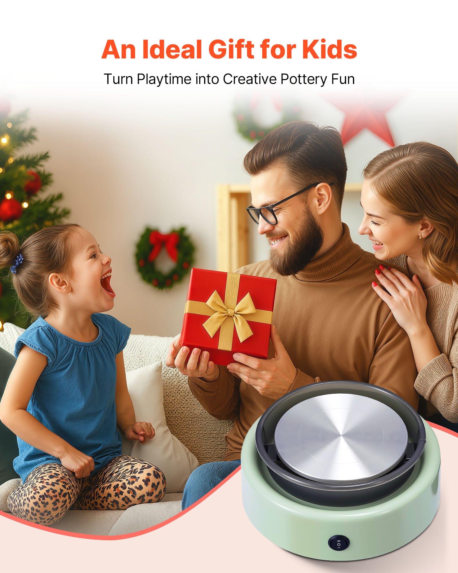 VEVOR Mini Torno de Cerámica, Plato Giratorio de 158 mm Rotación Hacia Adelante/Atrás Velocidad Ajustable, Torno de Arcilla Redondo Eléctrico con Herramientas para Moldear Arcilla para Niños, Verde