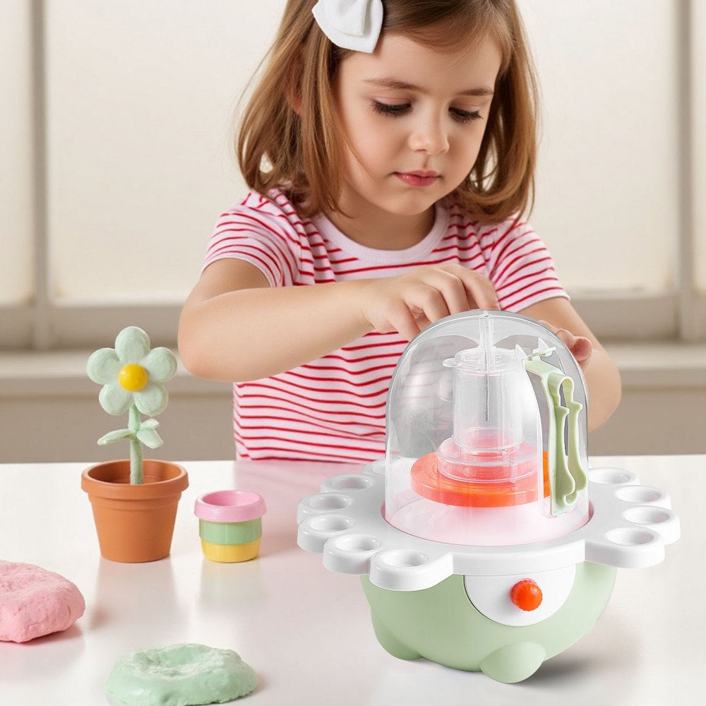 VEVOR Mini Torno de Cerámica, Platos Giratorios de 50 mm y 80 mm, Torno de Arcilla Eléctrico de Velocidad Ajustable con Herramientas para Moldear Arcilla para Niños y Principiantes, Verde