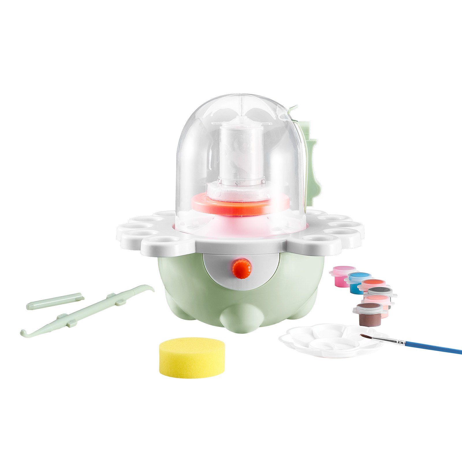 VEVOR Mini Torno de Cerámica, Platos Giratorios de 50 mm y 80 mm, Torno de Arcilla Eléctrico de Velocidad Ajustable con Herramientas para Moldear Arcilla para Niños y Principiantes, Verde