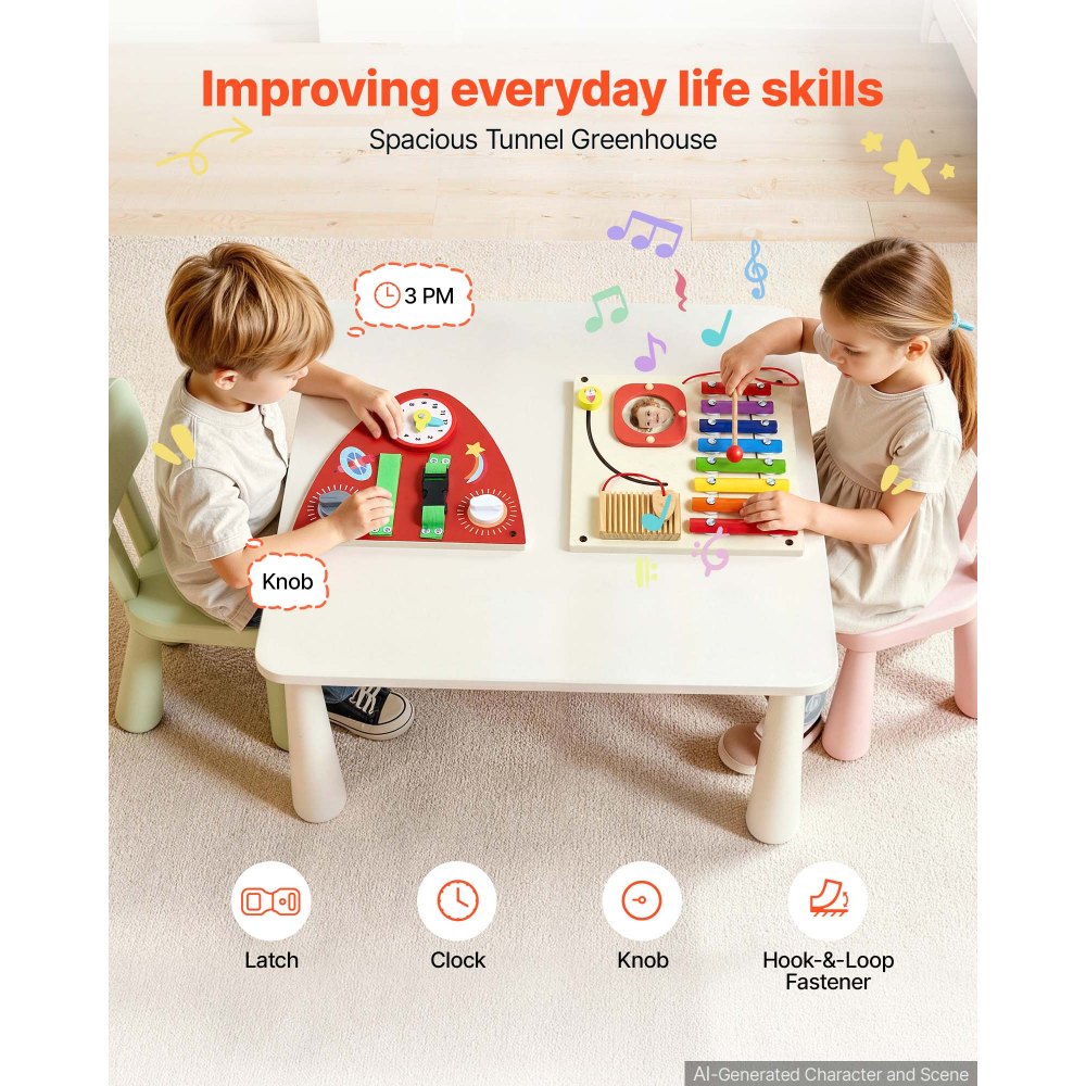 VEVOR Tablero Montessori de Actividades con Cohete 13 en 1 MDF para Niños, Panel Sensorial de Pared con 5 Paneles, Xilófono, Reloj, Engranajes, Cuentas Magnéticas, Laberinto y Formas para Aula y Casa