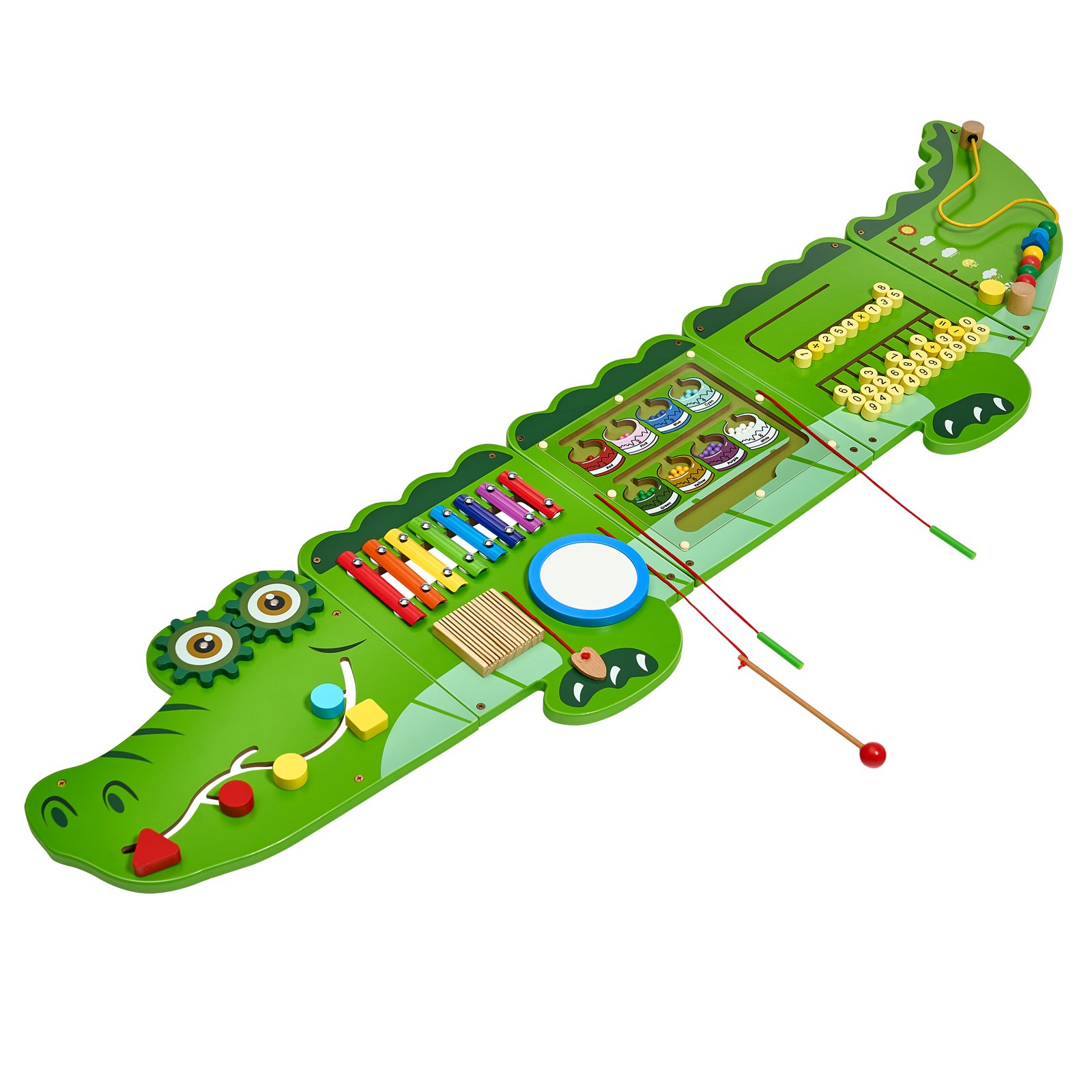 VEVOR Tablero Montessori de Pared de Cocodrilo para Niños 3 a 12 Años, Panel Sensorial con 9 Juegos Interactivos de MDF para Actividad Guardería Aula Habitación Infantil Motricidad Fina y Juego Diario