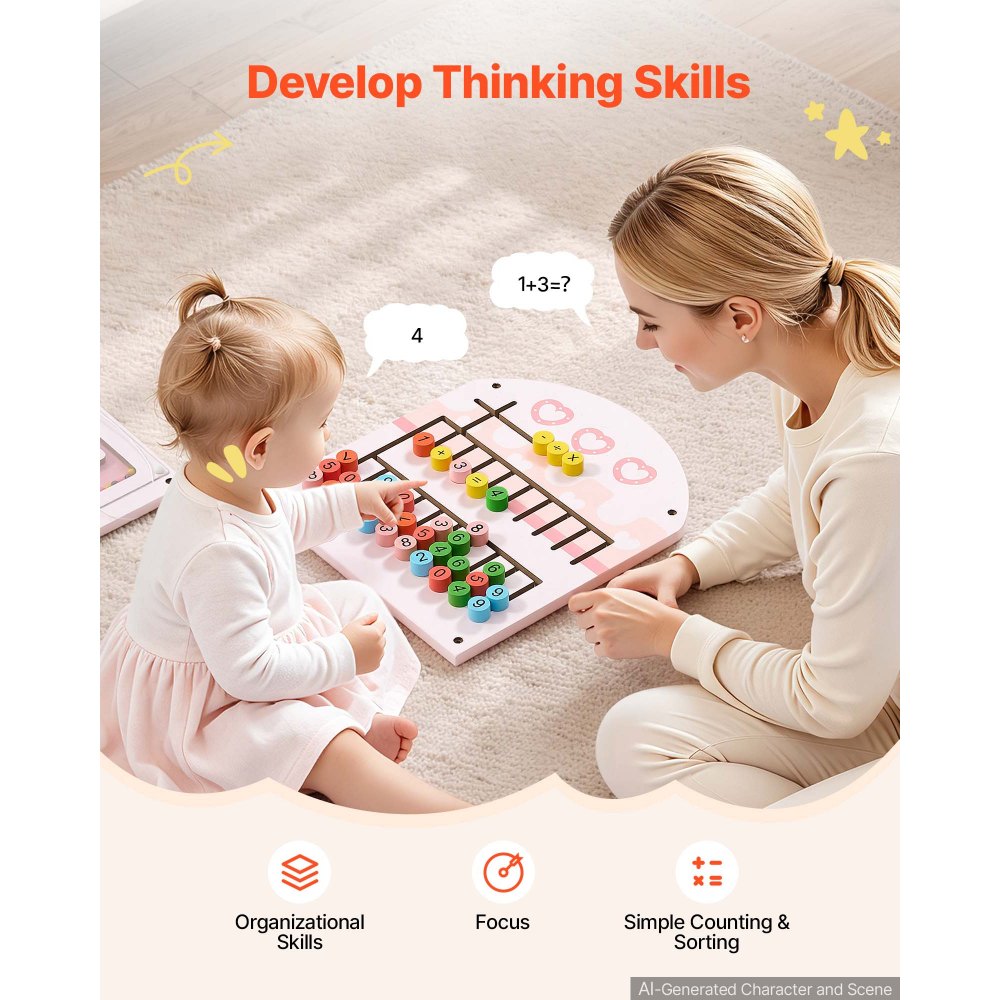 VEVOR Tablero Montessori de Actividades Castillo 14 en 1 de MDF para Niños, Panel Sensorial de Pared con 5 Paneles, Xilófono, Reloj, Engranajes, Cuentas Magnéticas y Rompecabezas para Aula y Casa