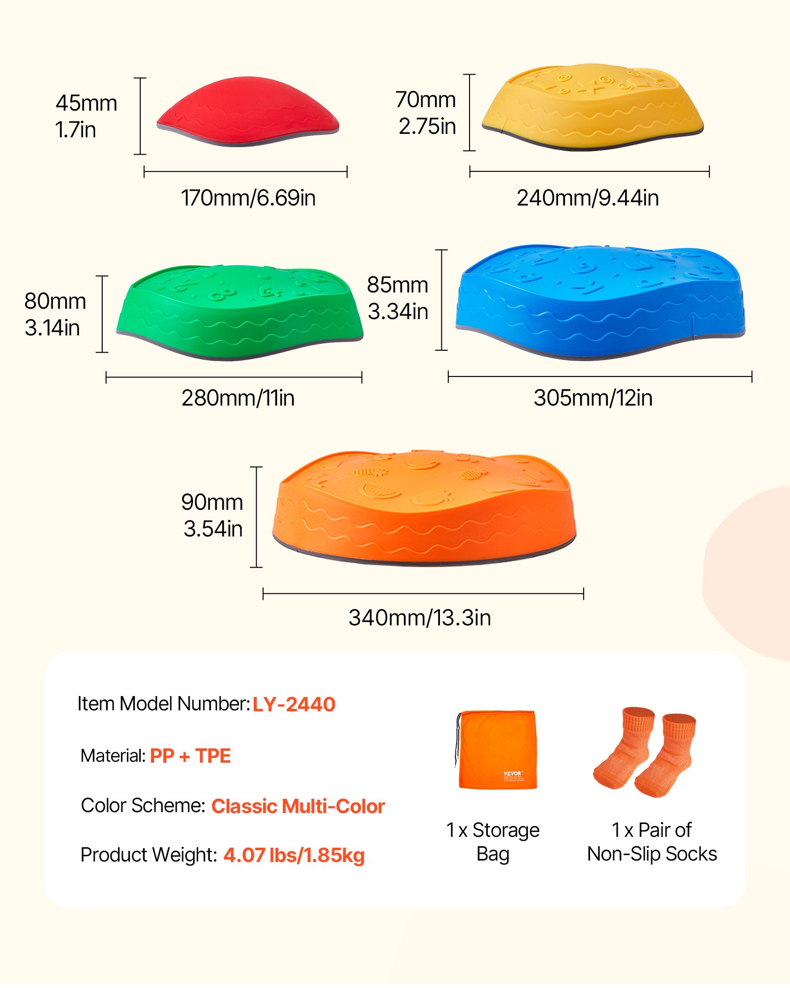 VEVOR 5 PCS Piedras para Escalones de Equilibrio Polígono Geométrico para Niños Piedras para Saltar para Niños Juego de Coordinación de Carrera de Obstáculos para Niños de 3 Años en Adelante