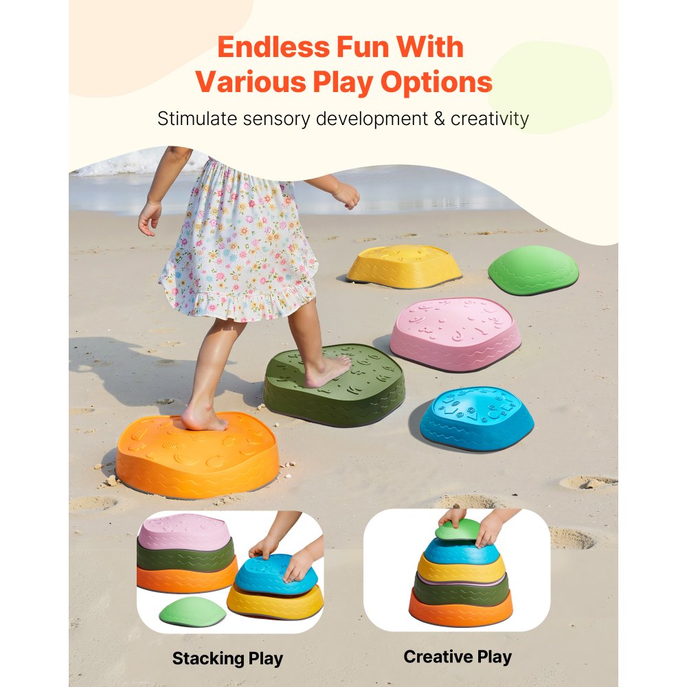 VEVOR 6 PCS Piedras para Escalones de Equilibrio Polígono Geométrico para Niños Piedras para Saltar para Niños Juego de Coordinación de Carrera de Obstáculos para Niños de 3 Años en Adelante