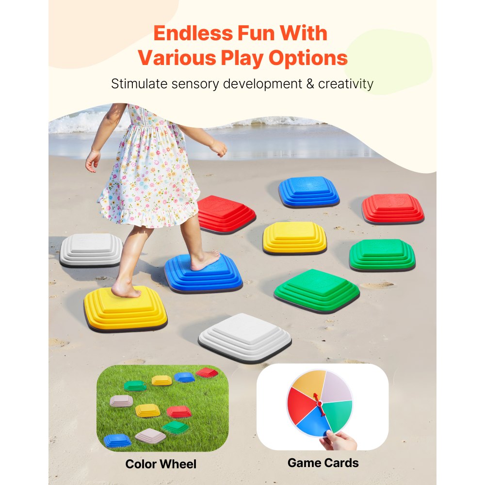 VEVOR 10 PCS Piedras para Escalones de Equilibrio Cuadrado Geométrico para Niños Piedras para Saltar para Niños Juego de Coordinación de Carrera de Obstáculos para Niños de 3 Años en Adelante