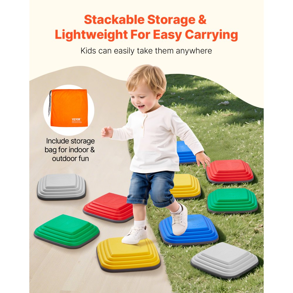 VEVOR 10 PCS Piedras para Escalones de Equilibrio Cuadrado Geométrico para Niños Piedras para Saltar para Niños Juego de Coordinación de Carrera de Obstáculos para Niños de 3 Años en Adelante