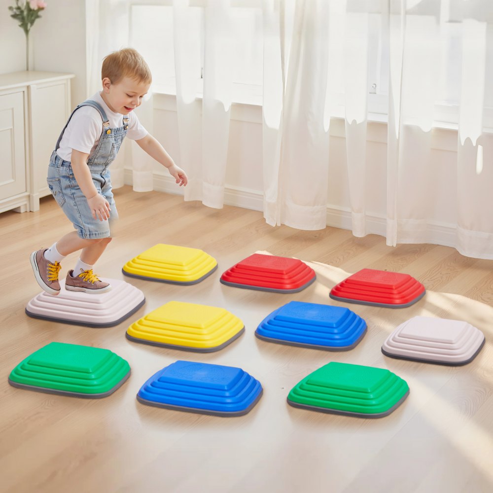 VEVOR 10 PCS Piedras para Escalones de Equilibrio Cuadrado Geométrico para Niños Piedras para Saltar para Niños Juego de Coordinación de Carrera de Obstáculos para Niños de 3 Años en Adelante
