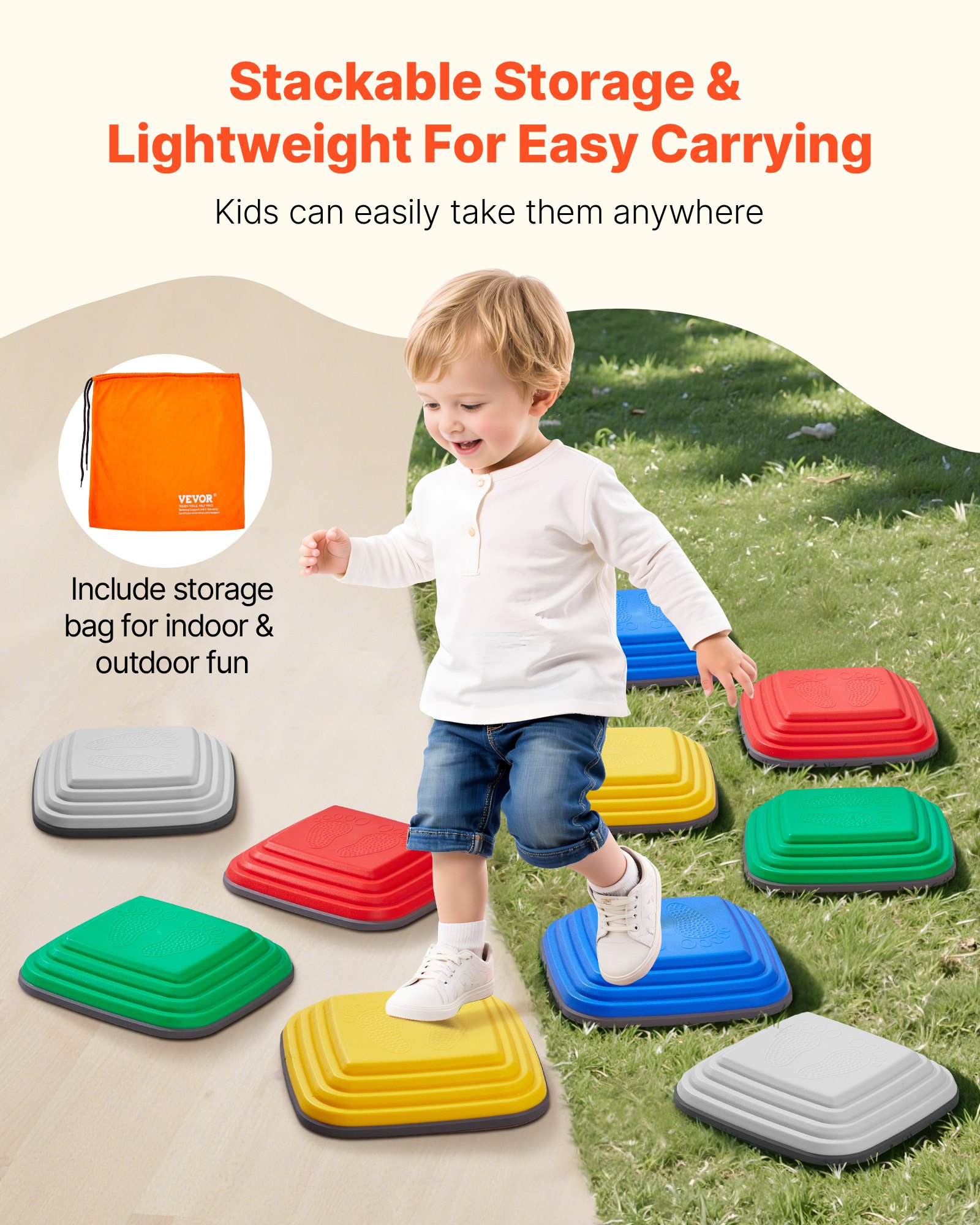 VEVOR 10 PCS Piedras para Escalones de Equilibrio Cuadrado Geométrico para Niños Piedras para Saltar para Niños Juego de Coordinación de Carrera de Obstáculos para Niños de 3 Años en Adelante