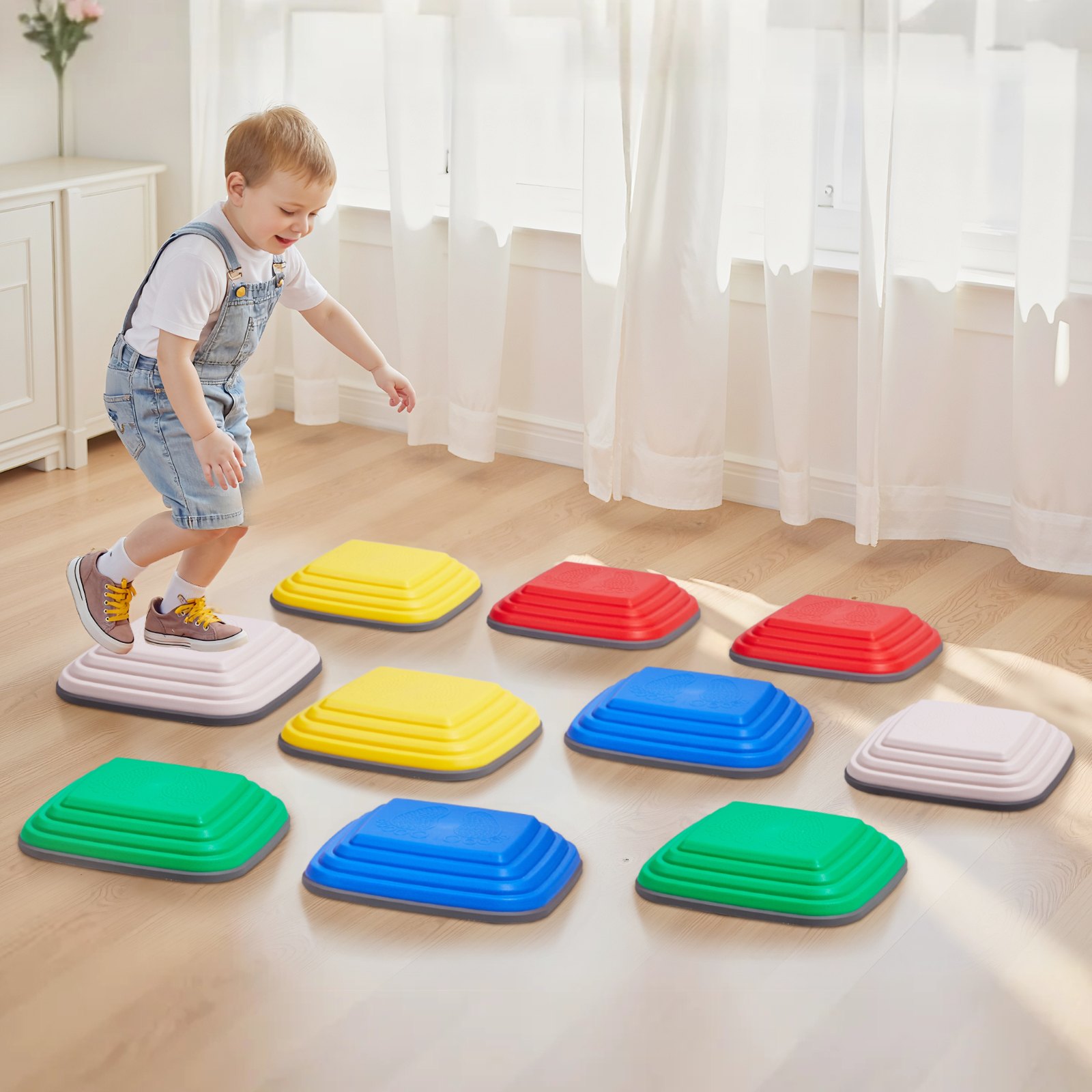 VEVOR 10 PCS Piedras para Escalones de Equilibrio Cuadrado Geométrico para Niños Piedras para Saltar para Niños Juego de Coordinación de Carrera de Obstáculos para Niños de 3 Años en Adelante