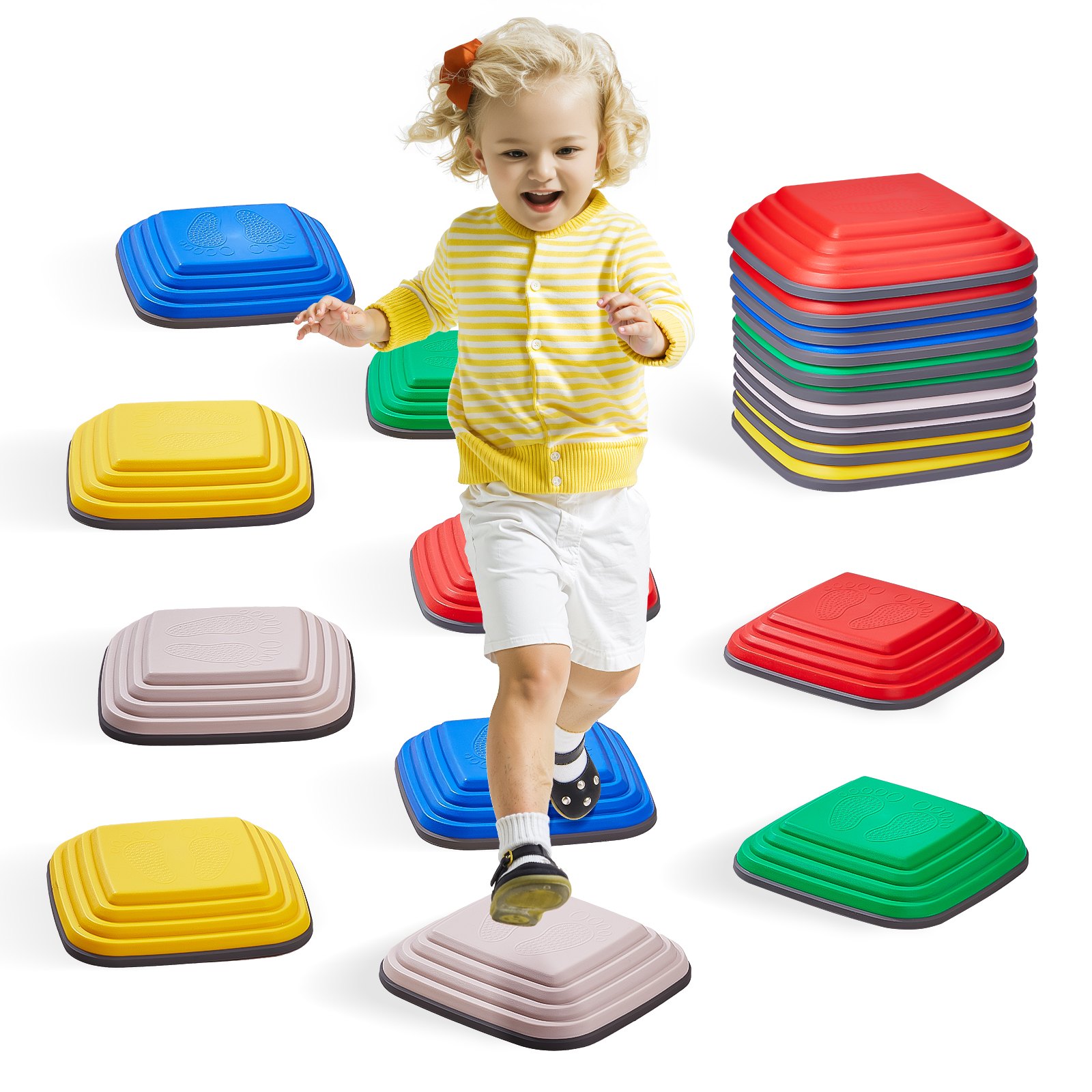 VEVOR 10 PCS Piedras para Escalones de Equilibrio Cuadrado Geométrico para Niños Piedras para Saltar para Niños Juego de Coordinación de Carrera de Obstáculos para Niños de 3 Años en Adelante
