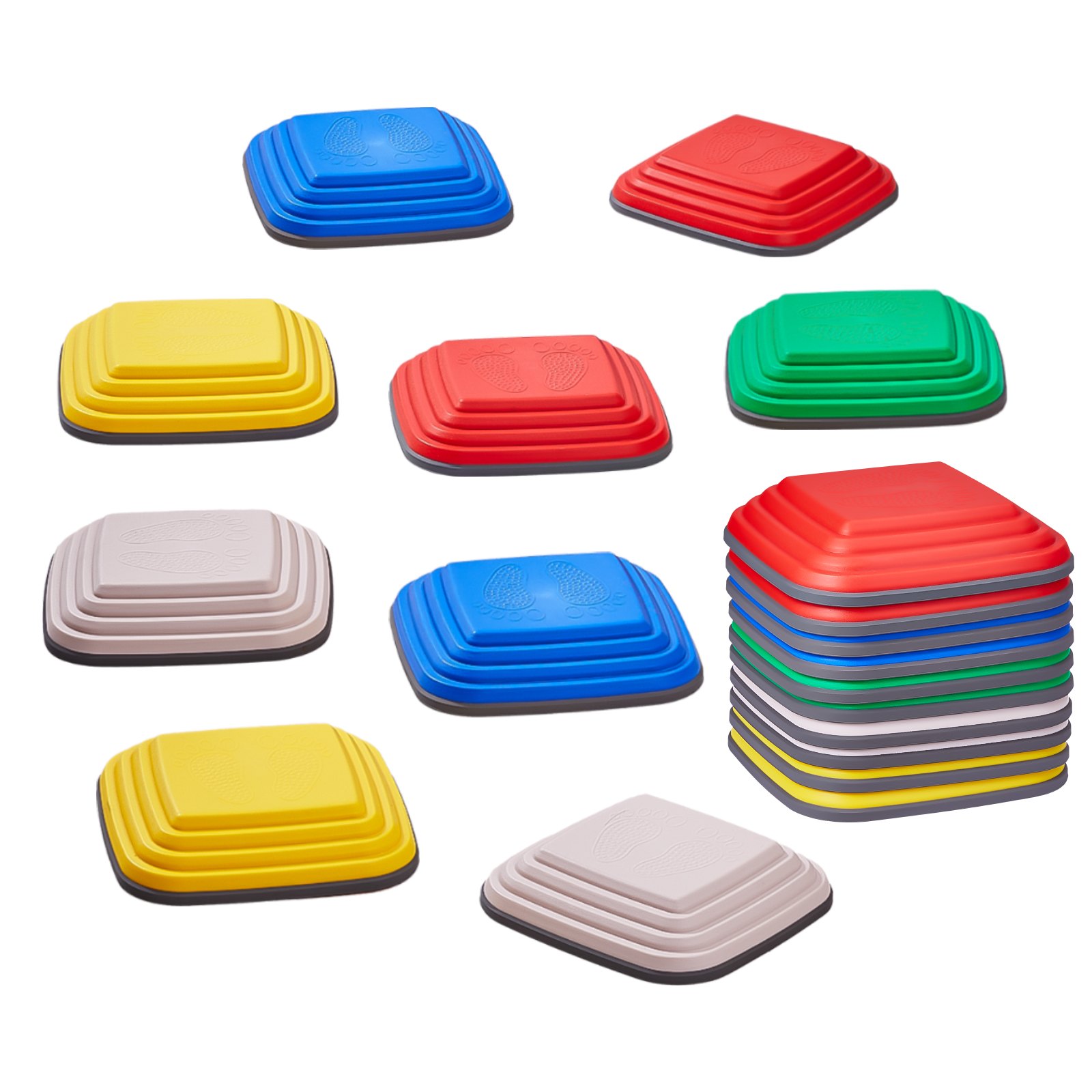 VEVOR 10 PCS Piedras para Escalones de Equilibrio Cuadrado Geométrico para Niños Piedras para Saltar para Niños Juego de Coordinación de Carrera de Obstáculos para Niños de 3 Años en Adelante