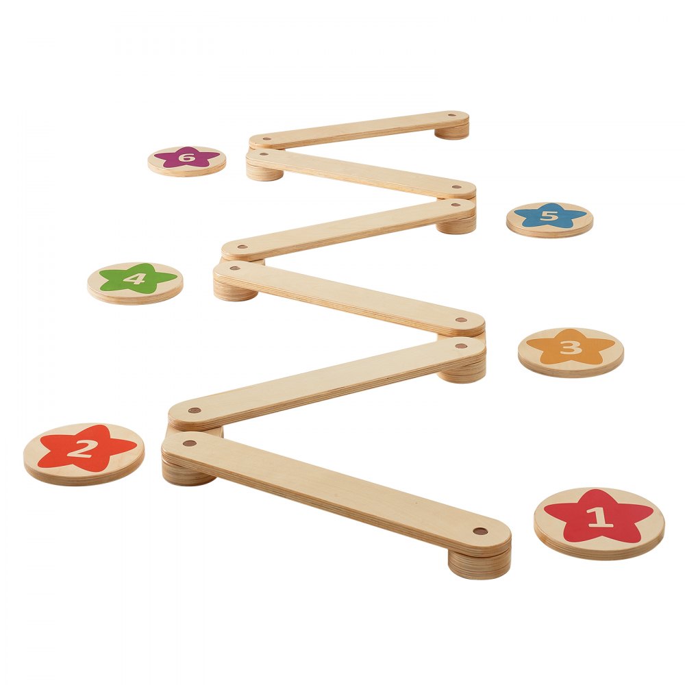 VEVOR Balance Beam Stepping Stones, 6-Piece Wooden Balance Boards for Toddlers, Montessori Toy for Children 2-6 Years Old, Promotes Coordination and Gross Motor Skills, Indoor and Outdoor Gymnastics Course, Gift for Girls and Boys
