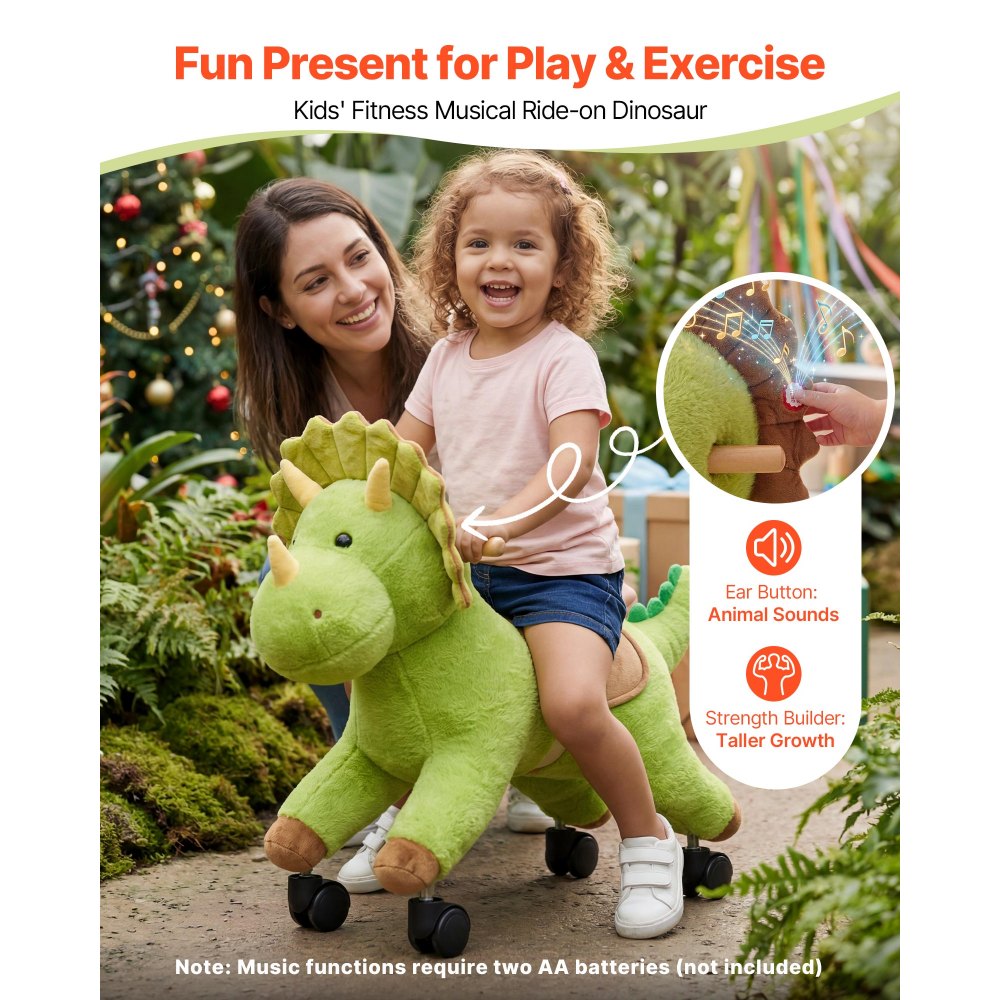 VEVOR Dinosaurio de Juguete Correpasillos para Niños, Juguete de Montar sin Pedales con Sonido, Ruedas Giratorias, Asiento Acolchado y Estructura de Metal, Uso Interior y Exterior, Carga hasta 40 kg