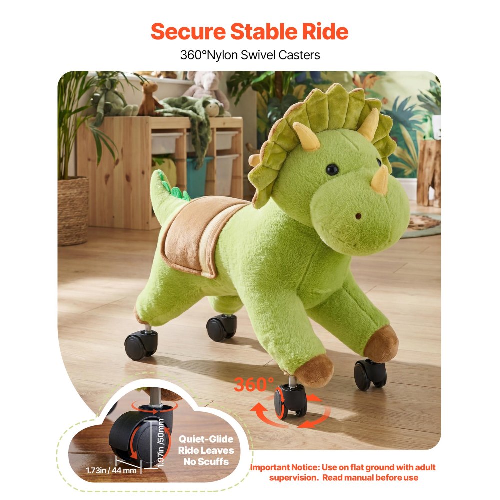 VEVOR Dinosaurio de Juguete Correpasillos para Niños, Juguete de Montar sin Pedales con Sonido, Ruedas Giratorias, Asiento Acolchado y Estructura de Metal, Uso Interior y Exterior, Carga hasta 40 kg