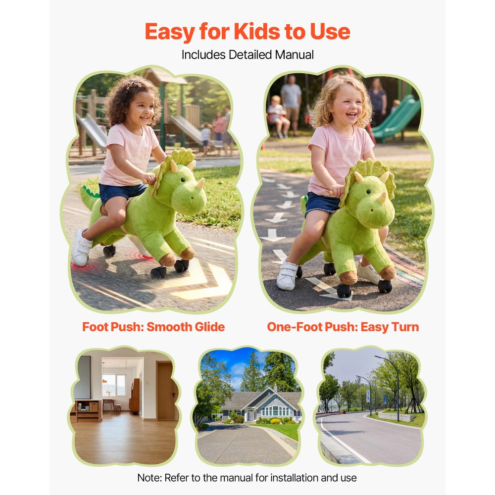 VEVOR Dinosaurio de Juguete Correpasillos para Niños, Juguete de Montar sin Pedales con Sonido, Ruedas Giratorias, Asiento Acolchado y Estructura de Metal, Uso Interior y Exterior, Carga hasta 40 kg