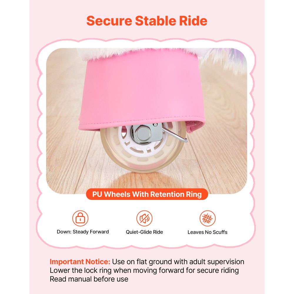 VEVOR Unicornio de Juguete para Niños, Pony de Montar con Ruedas y Pedales, Caballito Unicornio con Sonido, Carga hasta 80 kg, Estructura de Metal, Uso Interior y Exterior, para Niños de 3 a 8 Años