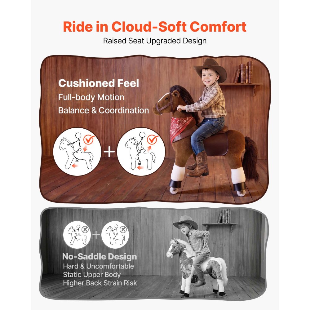 VEVOR Caballo de Juguete para Niños, Pony de Montar con Ruedas y Pedales, Caballito Infantil con Sonido, Estructura de Metal, Uso Interior y Exterior, Carga hasta 80 kg, para Niños Mayores de 6 Años