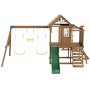VEVOR Parque Infantil de Madera con 2 Columpios Juego de Columpios con Tobogán, Barra Trapecio, Superior Grande con Juguetes de Cocina, Escalera Plana, Rocódromo, Mesa, Arenero, Juegos al Aire Libre