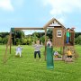 VEVOR Parque Infantil de Madera con 2 Columpios Juego de Columpios con Tobogán, Barra Trapecio, Superior Grande con Juguetes de Cocina, Escalera Plana, Mesa de Pícnic, Juegos al Aire Libre