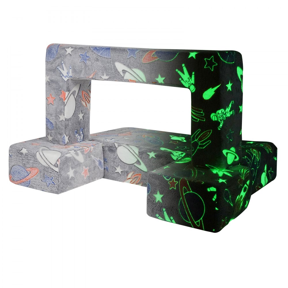 VEVOR Play Sofa, Children's Sofa made of 25D Foam, Building Blocks, 10-Piece Set, Children's Play Sofa with Removable Cover, 90 kg Load Capacity, Convertible Children's Sofa, Playroom Furniture, Glows in the Dark