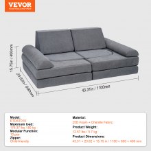 VEVOR 10 PCS Sofá Infantil Modular de 1100 x 600 x 400 mm Carga de 80 kg Gris