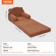 VEVOR 2 en 1 Sofá Infantil Plegable de 1140 x 500 x 360 mm Carga de 20kg Marrón